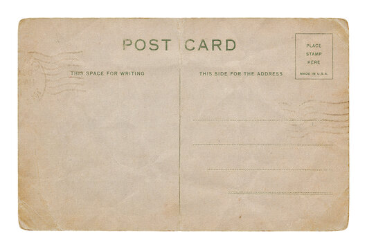 vintage postcard back template with aged paper texture isolated on transparent background