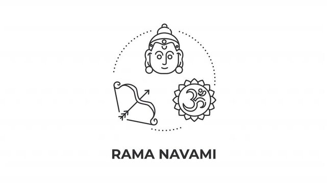 Rama navami line concept icon animation. Traditional hindu holiday celebration. Spiritual spring seasonal commemoration. Animated outline round motion graphic. Minimal HD video with alpha channel