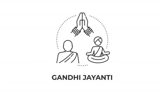 Gandhi jayanti line concept icon animation. Indian national holiday celebration. Mindful community wellness. Animated outline round motion graphic. Minimal HD video with alpha channel