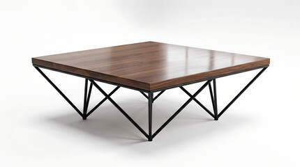 Fototapeta premium Modern Square Wooden Coffee Table with Geometric Black Metal Legs for Living Room
