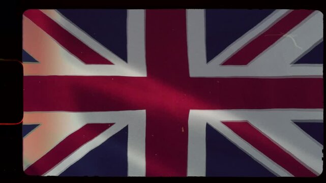 Old flag of United Kingdom, England, Union Jack, Retro Vintage Film Frame, 4k, handheld with noise and light leaks