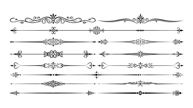 Set of vintage decorative dividers and borders isolated on white background