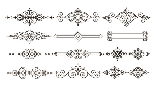 Set of vintage calligraphic dividers and decorative elements isolated on white background