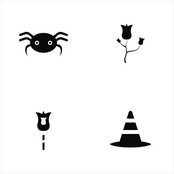 Spooky Halloween vector silhouette elements set with spider and witch hat
