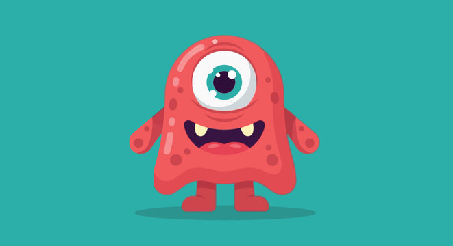 Cute funny red cyclops monster cartoon illustration