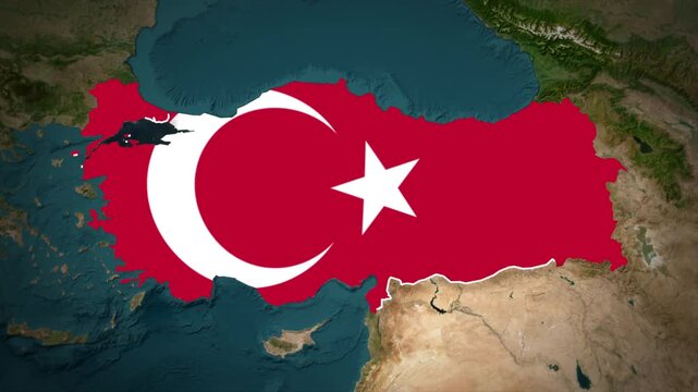 Turkey Map With Flag Colors Overlay Animation, Turkey Location Map, Europe Asia Country Map