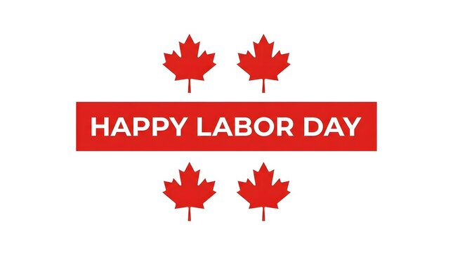 Happy labor day greeting card design with red canadian maple leaves on white background