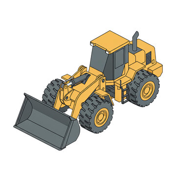 3D Isometric Wheel Loader Construction Vehicle Illustration Isolated on a Transparent Background