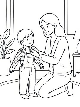 Mother dressing her child