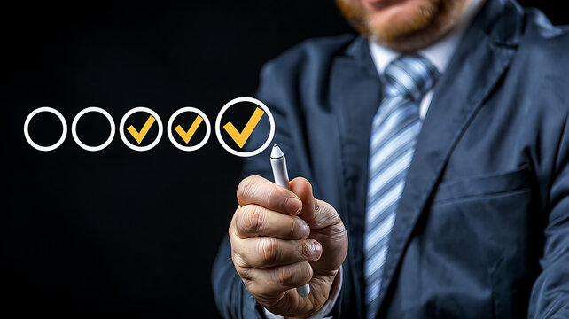 Circular checklist with checkmarks and a pen a business making selections check marks tick options