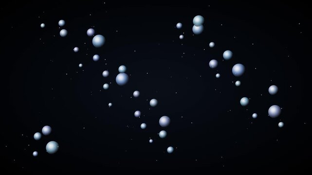 Abstract Animation Of Numerous Small Light Blue Bubbles And Particles Drifting In A Dark Space Background