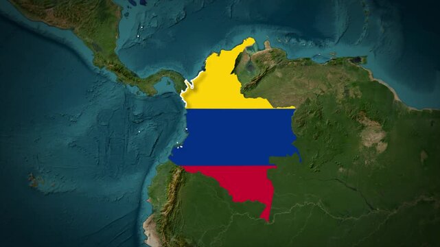 Colombia Map With Flag Colors Overlay Animation, Colombia Location Map, South America Country Map