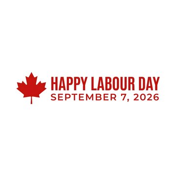 Happy labour day greeting card design featuring a red canadian maple leaf on white background