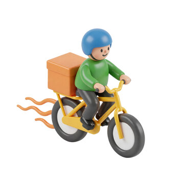 3D Toy-Style Delivery Cyclist Character Icon Illustration Isolated on a Transparent Background