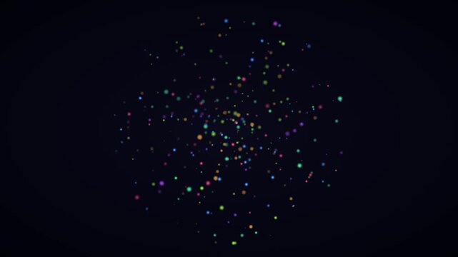 Vibrant Colorful Floating Dots Particle Animation Against A Dark Blue Background