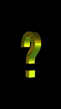 one nice golden 3d question mark sine 360 rotating spine in dark background mobile vertical screen ratio 4k video animation