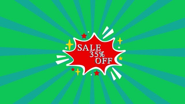 35% off sale promotional animation with red burst and green sunburst background, discount marketing