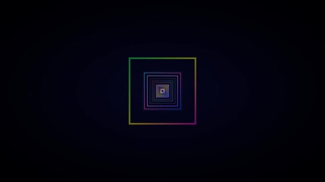 Mesmerizing Abstract Tunnel Of Endless Neon Squares Pulsing With A Hypnotic Geometric Motion Graphic Animation
