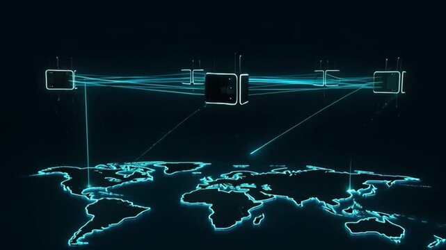 Global Digital Network Connectivity and Data Transfer Visualization.