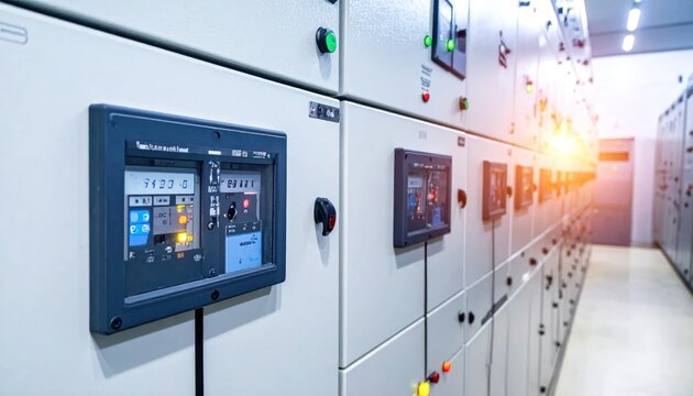 Modern Electrical Control Panel Room with Digital Displays and Indicators