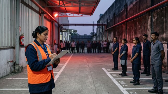 Apparel workers assemble for a factory safety headcount