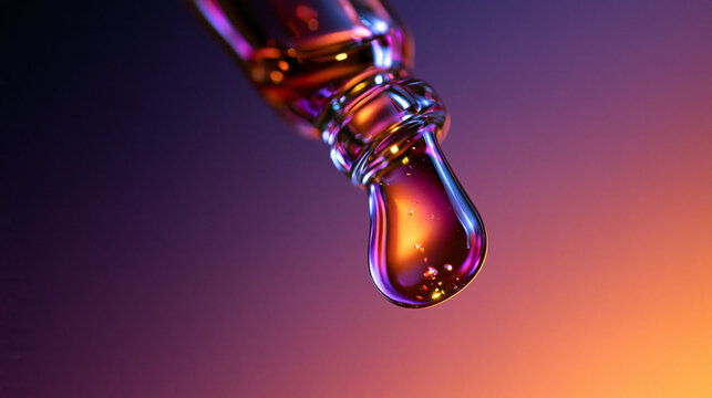 Golden Oil Droplet on Purple and Orange Gradient Background