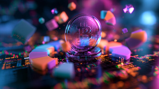 Bitcoin Crystal Sphere on Digital Circuit Board