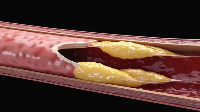 Inside human artery wall fat particles slowly sticking to the wall