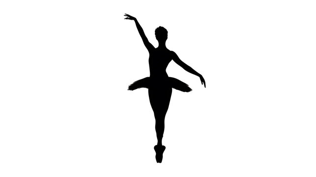 Silhouette of a ballet dancer in a graceful pose on pointes, wearing a tutu