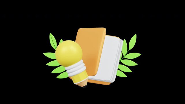 Creative Notebook and Lightbulb Pencil 4K Animation