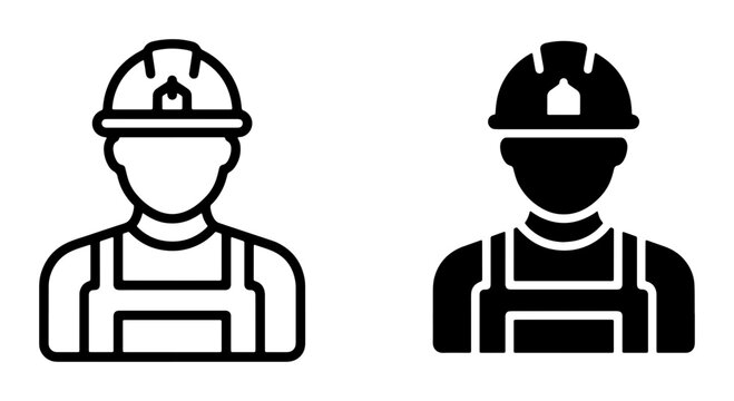 Construction Worker Icons, Industrial Safety Gear, Laborer Silhouette, Building Professional Symbol, Manual Laborer Vector Set