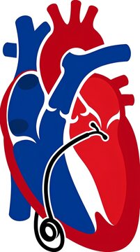 Abstract graphic illustration of human heart and stethoscope medical symbol.