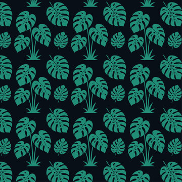 Monstera tropical repeat pattern in a seamless vector print