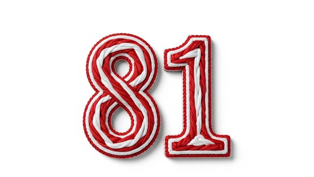 Number 81 in Vibrant Red and White Stripes - Festive & Playful Design