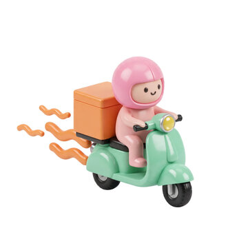 3D Cute Chibi Delivery Scooter Character Illustration Isolated on a Transparent Background
