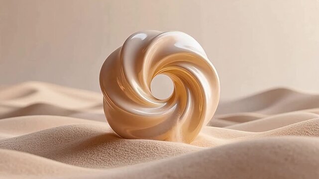 Cream swirl sculpture on sandy dunes
