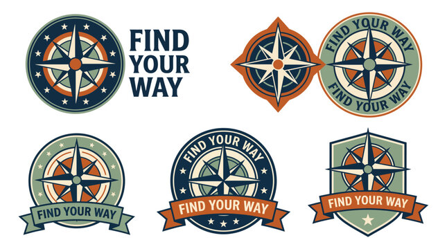 This image features an array of compass-themed designs focused on the idea of finding one's path, enhanced with vibrant colors and modern typography for engagement.