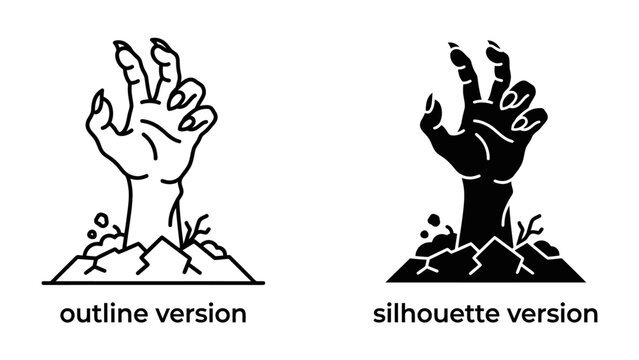 Rising Hand Icon: Two stylized depictions of a hand emerging from cracked ground, one an outline and the other a solid silhouette, symbolizing struggle or emergence.
