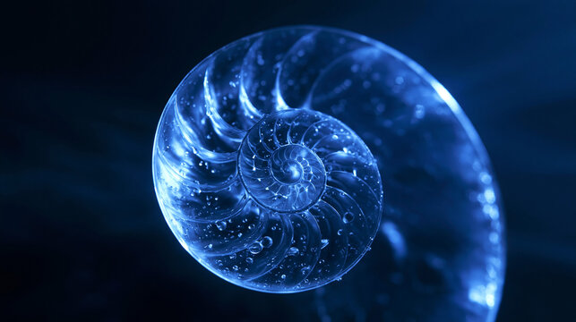 Glowing Blue Nautilus Shell Abstract Scientific Illustration