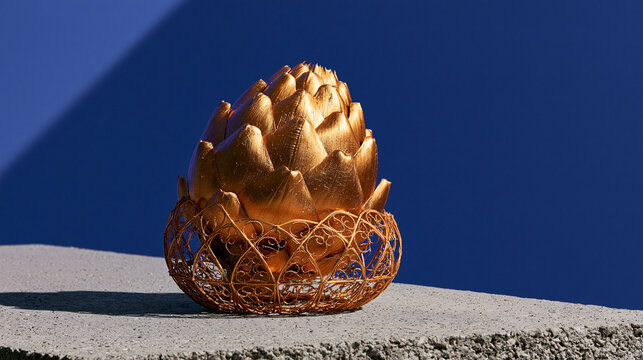 Golden Egg Nestled in Woven Gold Basket