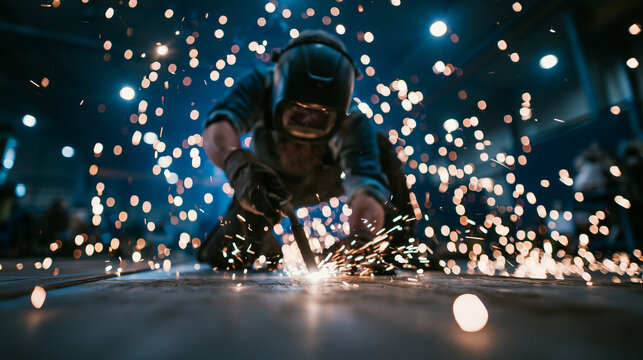 Welder Creating Sparks on Metal Surface
