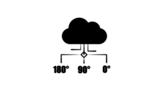 Cloud computing network diagram animation with data distribution angles 0 90 180 degrees