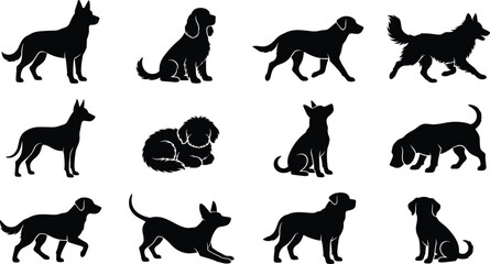 Obraz premium Dog Silhouette Collection Set with Domestic Canine Poses for Vector Design ProjectsDog Silhouette Collection Set with Domestic Canine Poses for Vector Design Projects