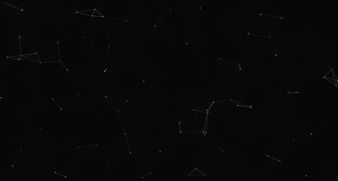 Constellation Network Nodes Floating and Drifting on Black Background Animation