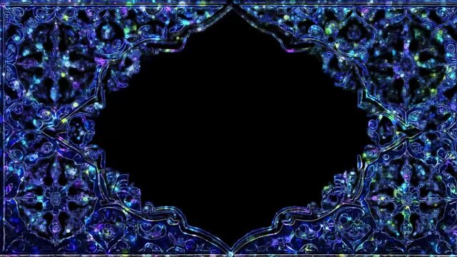 Luxury Blue Glowing Arabic Arabesque Frame with Elegant Islamic Pattern and Text Spac