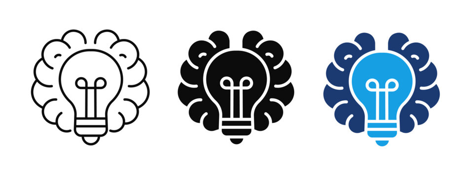 Creative Idea Brain Icon, Innovation, Brainstorming, Light Bulb, Creativity, Smart Thinking, Problem Solving, Business Innovation, Editable Vector