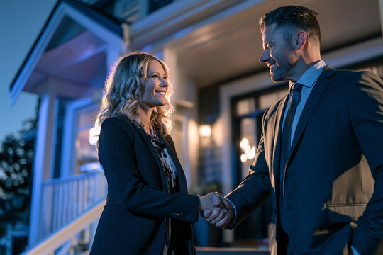 Business people shaking hands closing a real estate deal