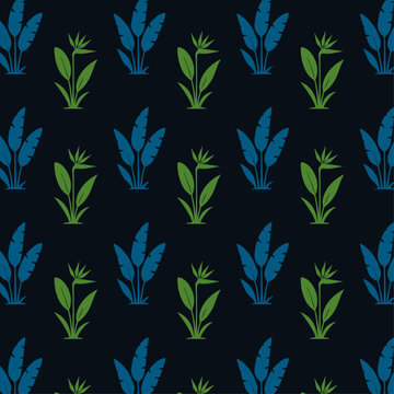 Exotic repeat pattern of plants in a seamless print, luxury wallpaper design in vector 