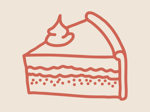 Hand Drawn Slice of Cake Doodle Icon Minimal Dessert Line Illustration