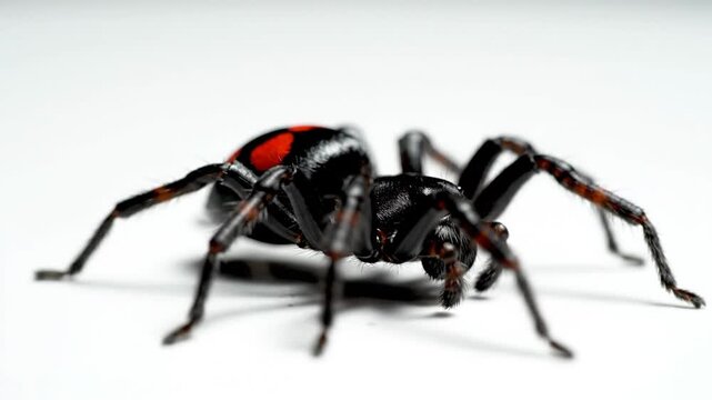 Redback Spider Crawling on a White Background Close-up Shot